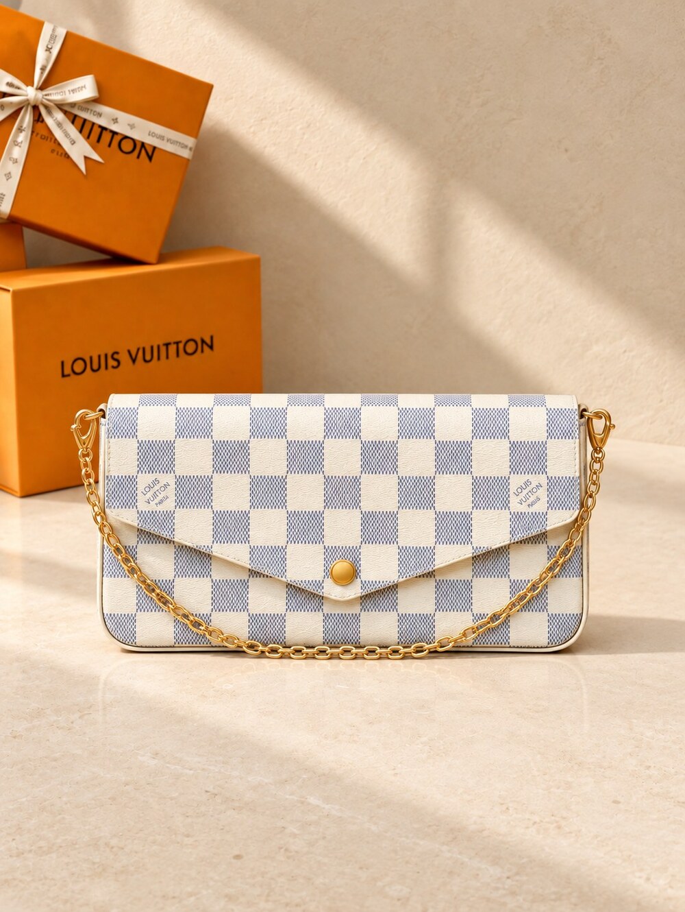 Louis Vuitton Damier Azur Felicie Pochette Chain Crossbody Bag